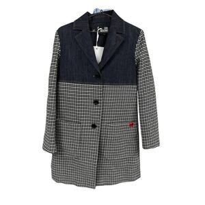 NEW Moschino Denim & Houndstooth Colorblock Jacket Women EU 40 USA 4 NWT Blue